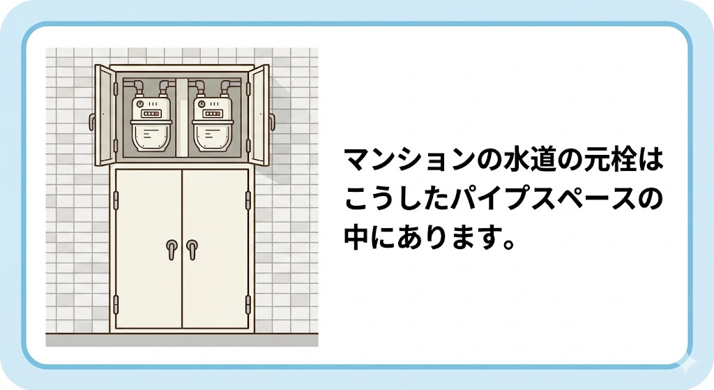 マンションの水道の元栓はパイプスペースの中にある図解