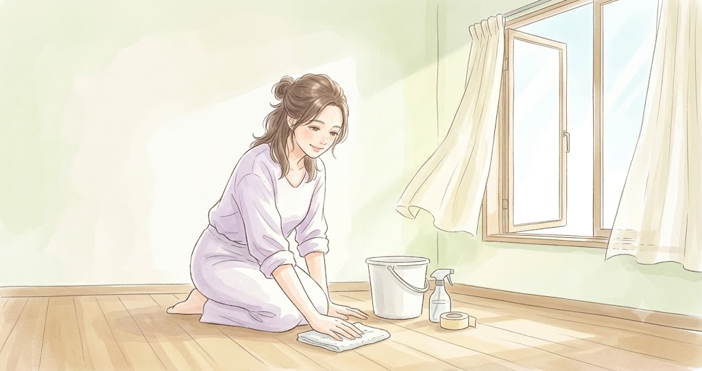 「入居前にやることリスト｜ガス電気の手続きと汚れ防止のひと手間」のアイキャッチイラスト